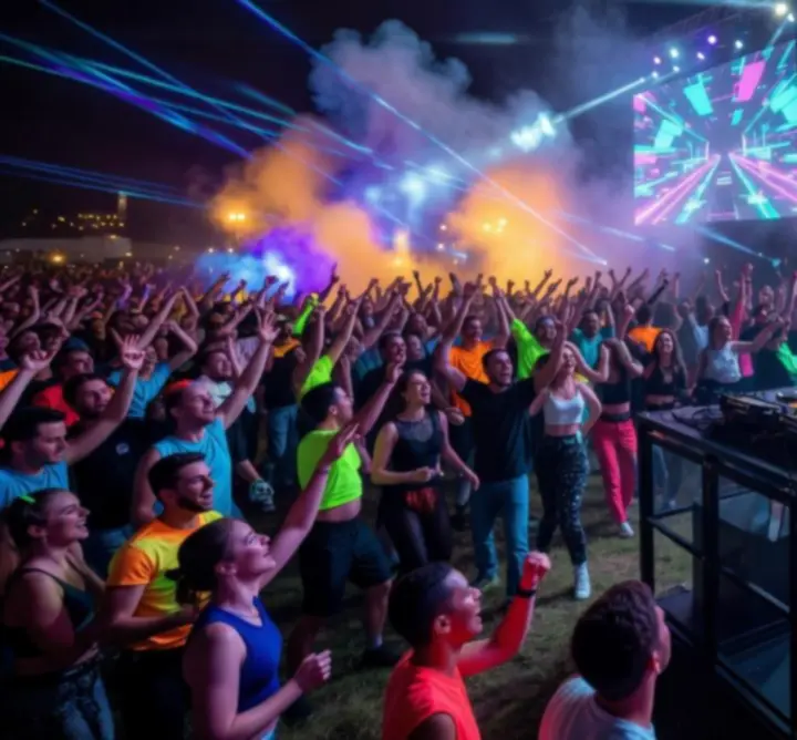 DJ pult előtt táncoló vendégek élő zenei esten