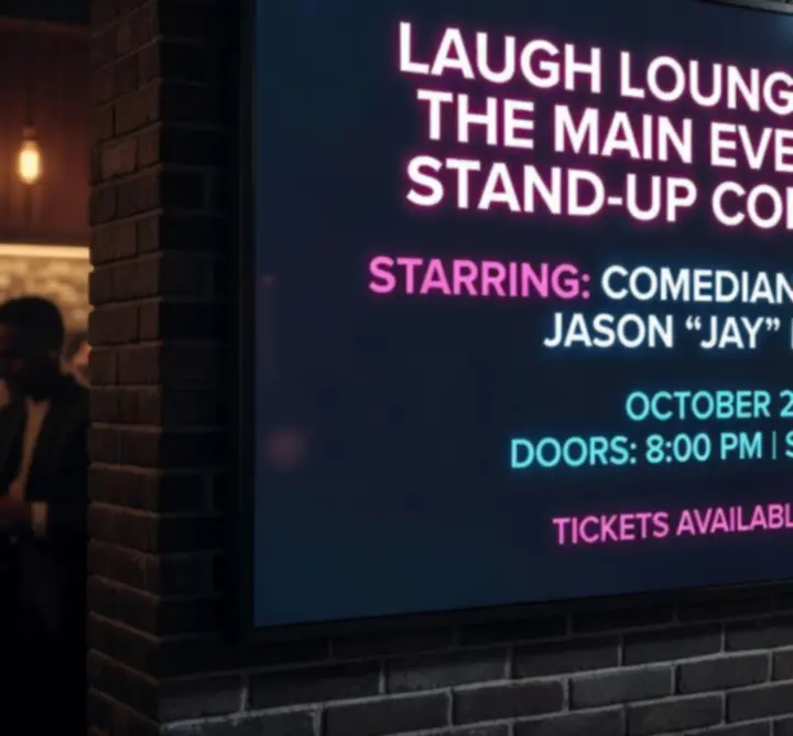 Stand-up comedy esemény plakát hangulatos klubhelyszínnel